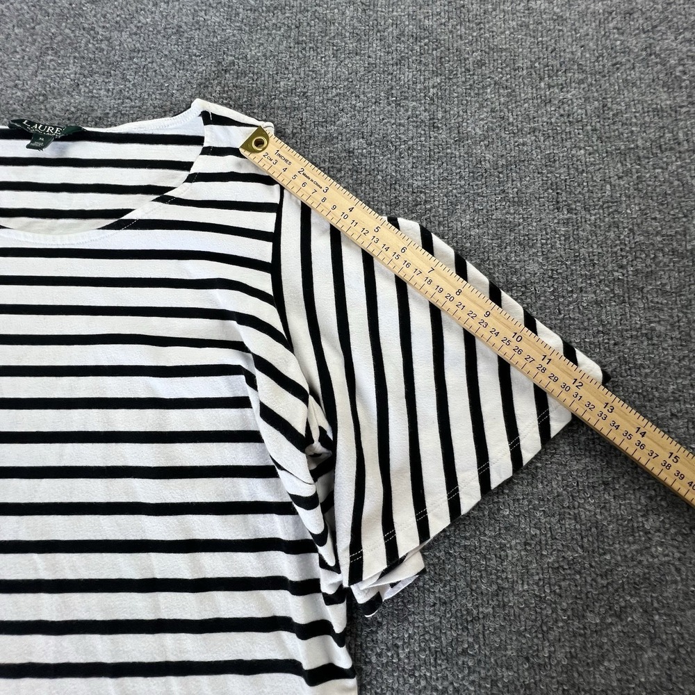 Lauren Ralph Lauren Striped Dress Womens XL Blk Wht Cotton Cold Shoulder Ruffle - Picture 7 of 11